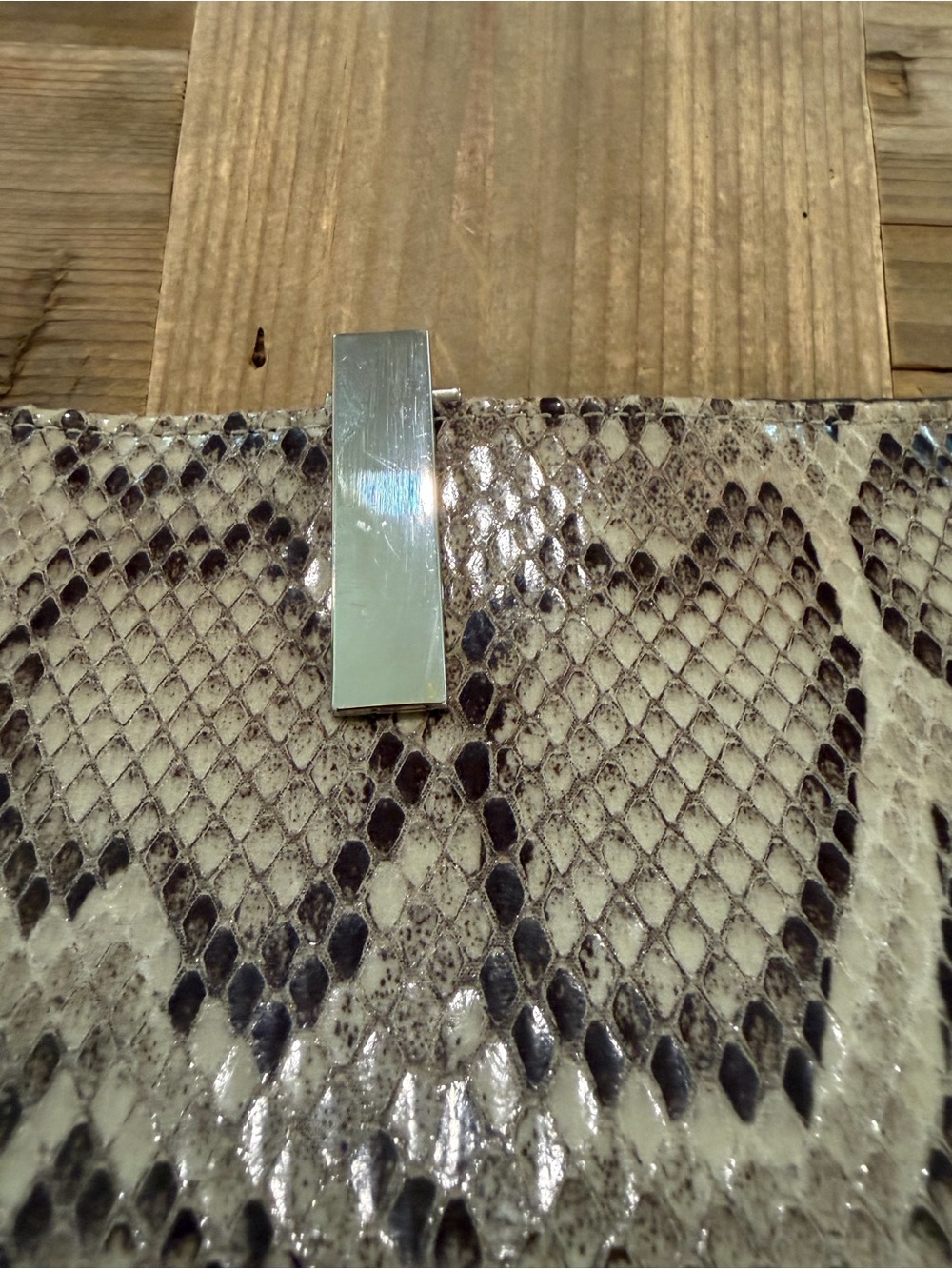 The Limited Beige Snake-Print Clutch - Picture 7 of 15